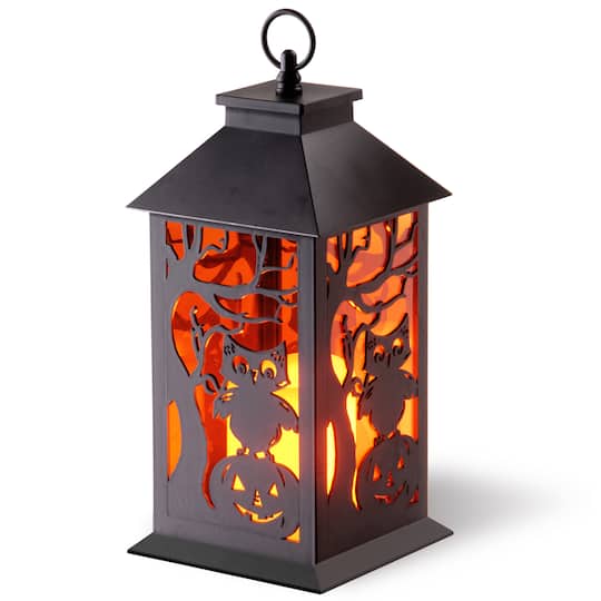 12" Owl & Pumpkin Lantern with LED Candle